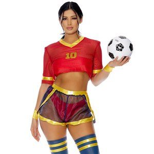 Soccer Player Costume Uniform Jersey Crop Top Shorts and Leggings Set